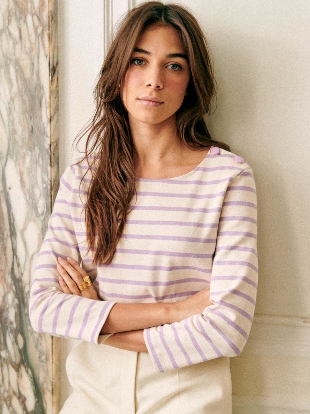 Sézane Colette Marinière in Lilac/Ecru - Picture 1 of 5